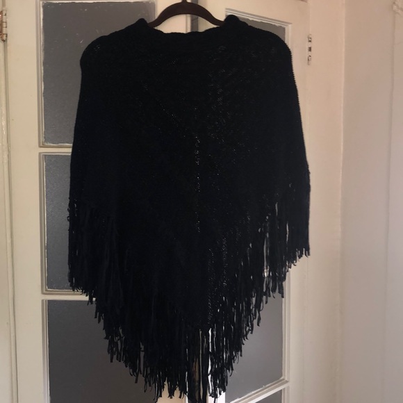 Cejon Sweaters - Black Mock Neck Knit Stretch Poncho Sweater